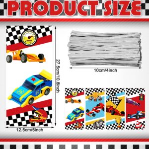 Spiareal 100 Pcs Race Car Party Treat Bags Cellophane Bags Race Car Gift Treat Bag Goodie Candy Bags with Ties Boys Race Car 1 Count (Pack of 100)