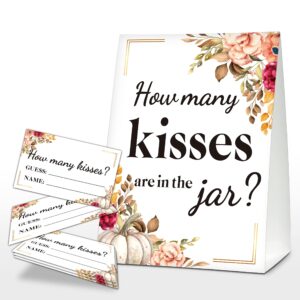 how many kisses are in the jar sign, burgundy blush floral bridal shower game, fall thanksgiving pumpkin baby shower sign & tickets, wedding,(1 sign + 50 guessing cards),07