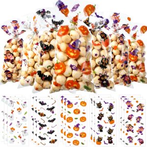 pajean 200pieces halloween cellophane candy bags bulk trick or treat plastic candy cello bags with twist ties halloween theme party supplies for goodie treat bags kids birthday party favor candy warp