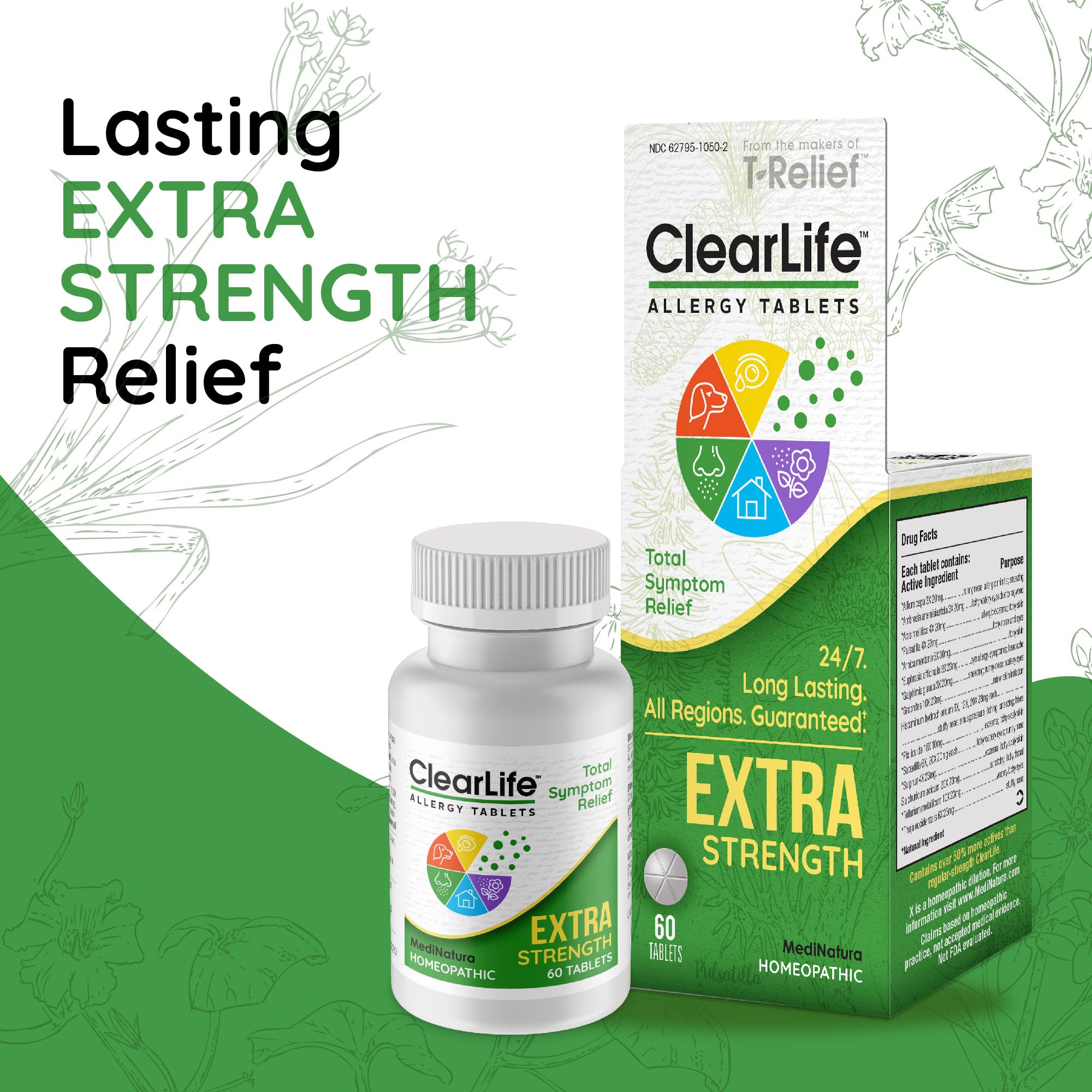 ClearLife Extra Strength Multi-System Allergy Relieving Homeopathic Remedy - 15 Powerful Actives Provide Potent Maximum Congestion, Itchiness & Sinus Pressure Relief - Non-Drowsy - 60 Tablets