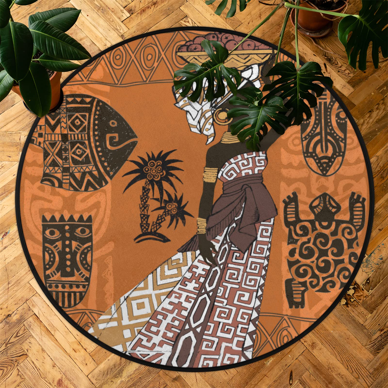 Round Area Rugs 3Ft Black Woman African Woman Modern Area Rug with Non Slip Backing Soft Carpet Kids Play Mat for Living Room Bedroom Patio Rugs, Washable