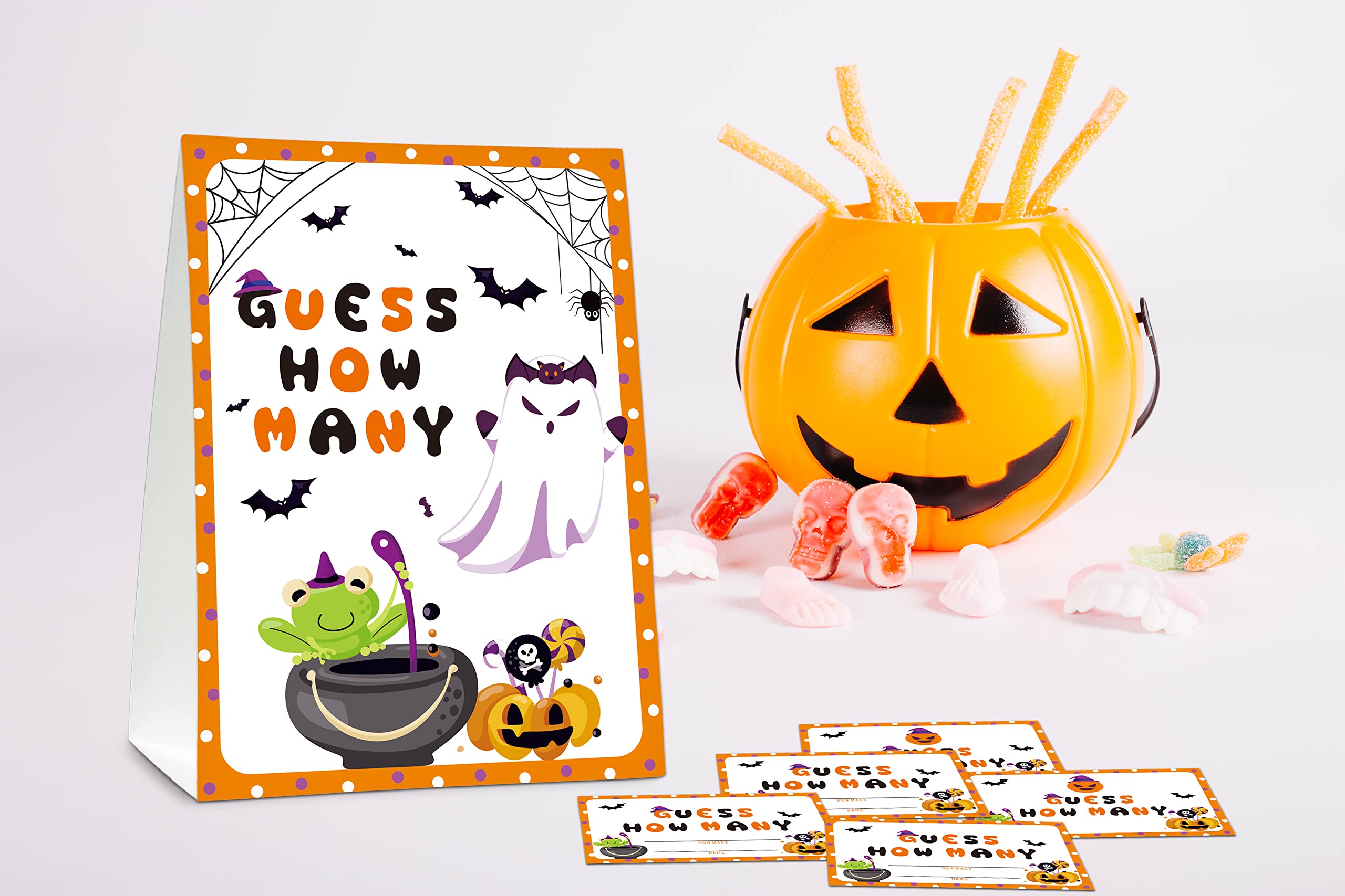 Halloween Bridal Shower Game Sign and Card, Halloween Guess How Many Party Game Set, 1 Sign With 50 Guess Tickets –LK-014