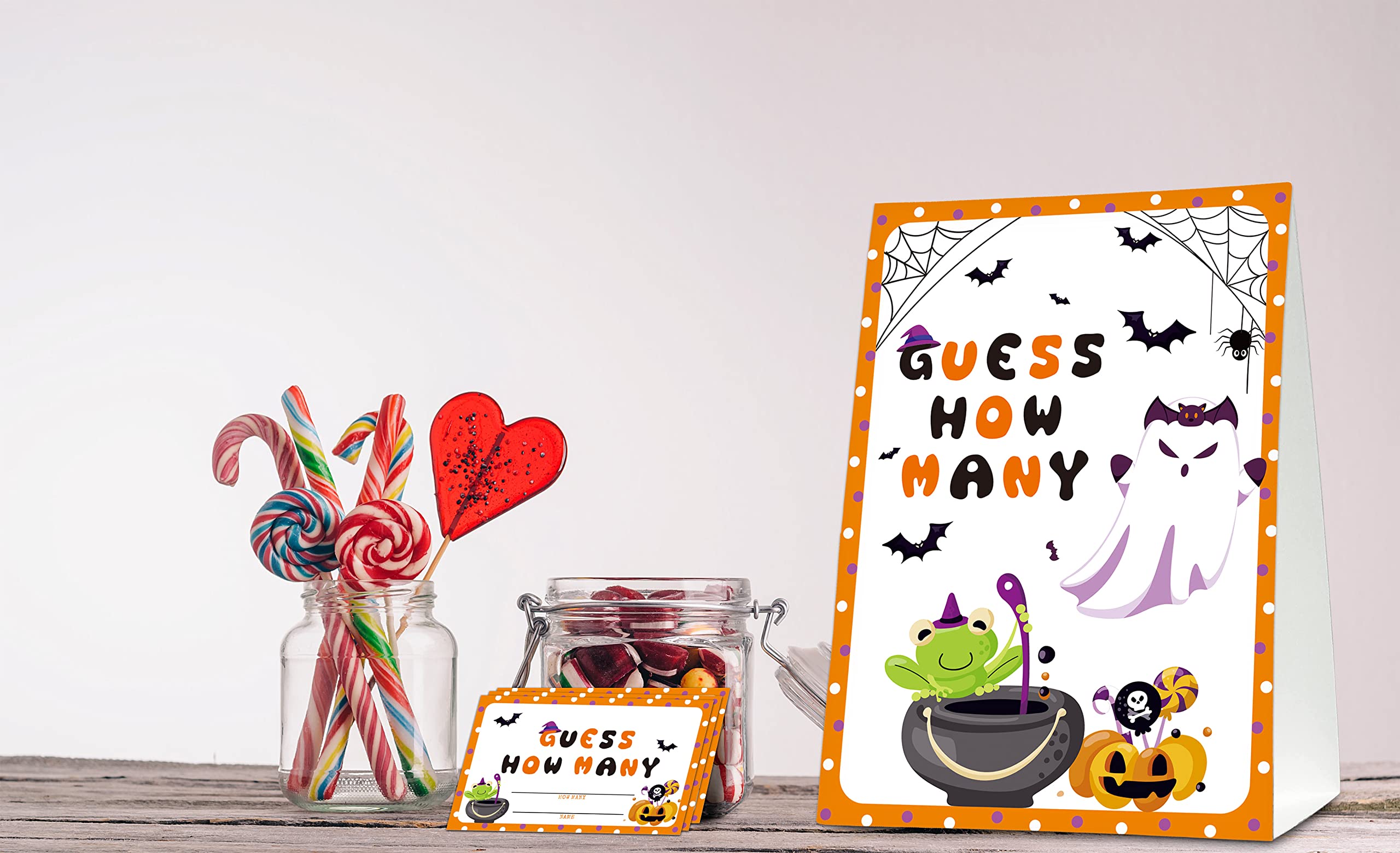 Halloween Bridal Shower Game Sign and Card, Halloween Guess How Many Party Game Set, 1 Sign With 50 Guess Tickets –LK-014