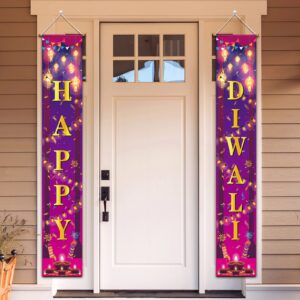 ANVAVO Happy Diwali Hanging Banner Festival of Lights Porch Sign Banner Polyester Diwali Wall Banner Outdoor Decor Indian Diwali Party Supplies