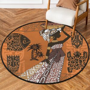 Round Area Rugs 3Ft Black Woman African Woman Modern Area Rug with Non Slip Backing Soft Carpet Kids Play Mat for Living Room Bedroom Patio Rugs, Washable