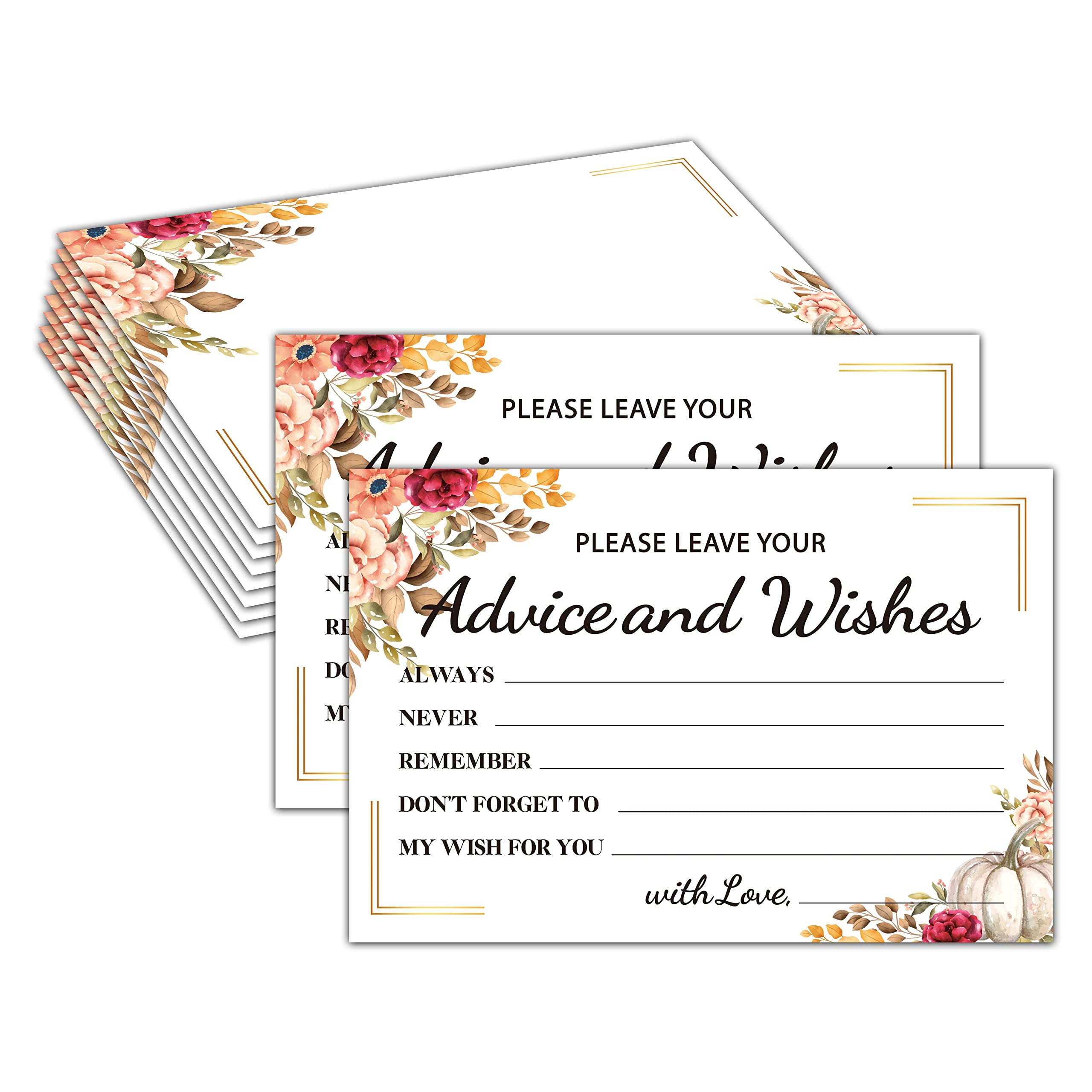 Advice and Wishes Cards, Burgundy Blush Floral Bridal Shower Advice & Wishes for the Mr & Mrs, Fall Thanksgiving Pumpkin Wedding Reception/Engagement Party Supplies Decorations - 07(25 Pack)