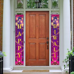 ANVAVO Happy Diwali Hanging Banner Festival of Lights Porch Sign Banner Polyester Diwali Wall Banner Outdoor Decor Indian Diwali Party Supplies