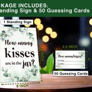 Eyouyeqi How Many Kisses Are In The Jar Sign, Greenery Bridal Shower Game, Eucalyptus Baby Shower Sign & Tickets, Wedding/Engagement Party Supplies Decorations - (1 Sign + 50 Guessing Cards) - 08