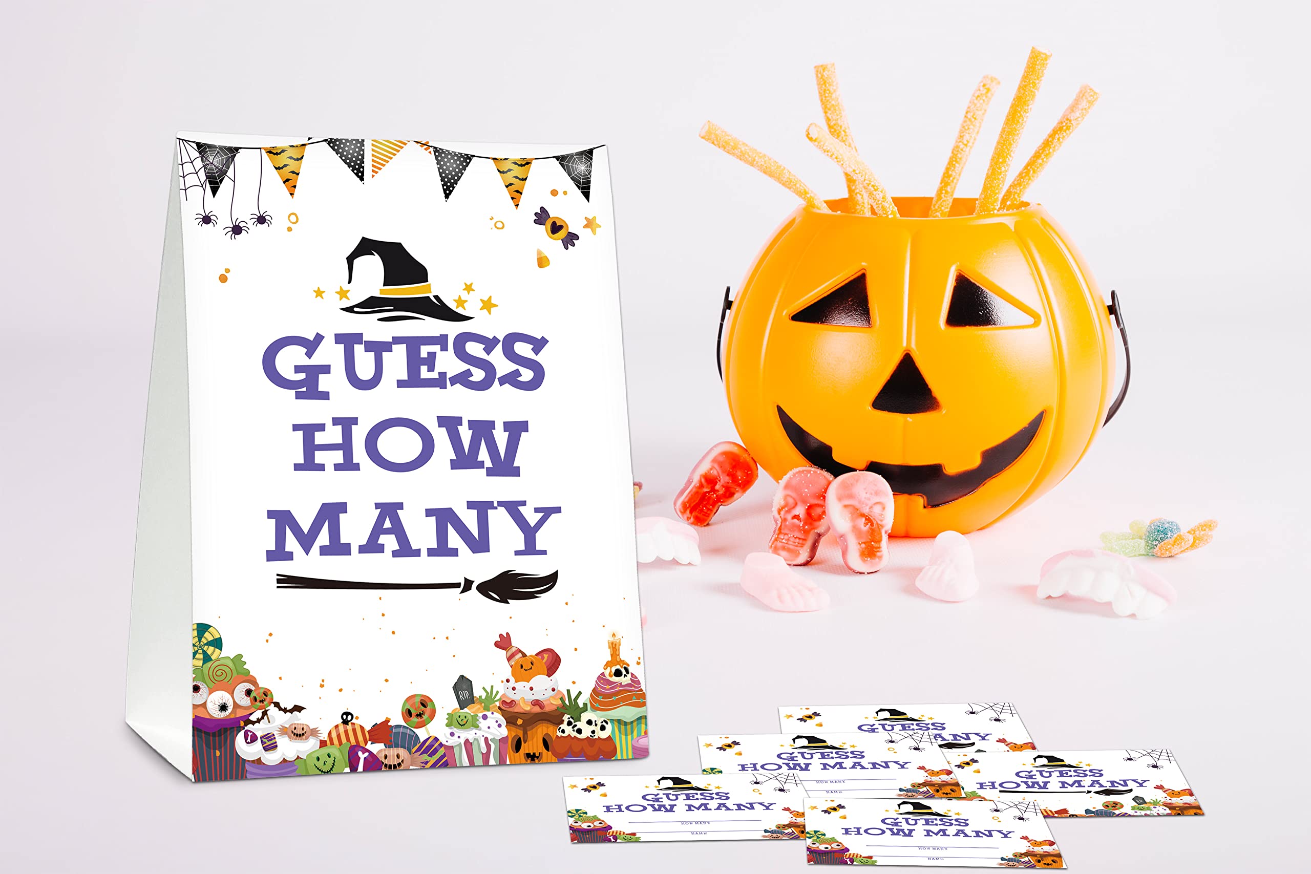 Halloween Bridal Shower Game Sign and Card, Halloween Guess How Many Party Game Set, 1 Sign With 50 Guess Tickets –LK-012