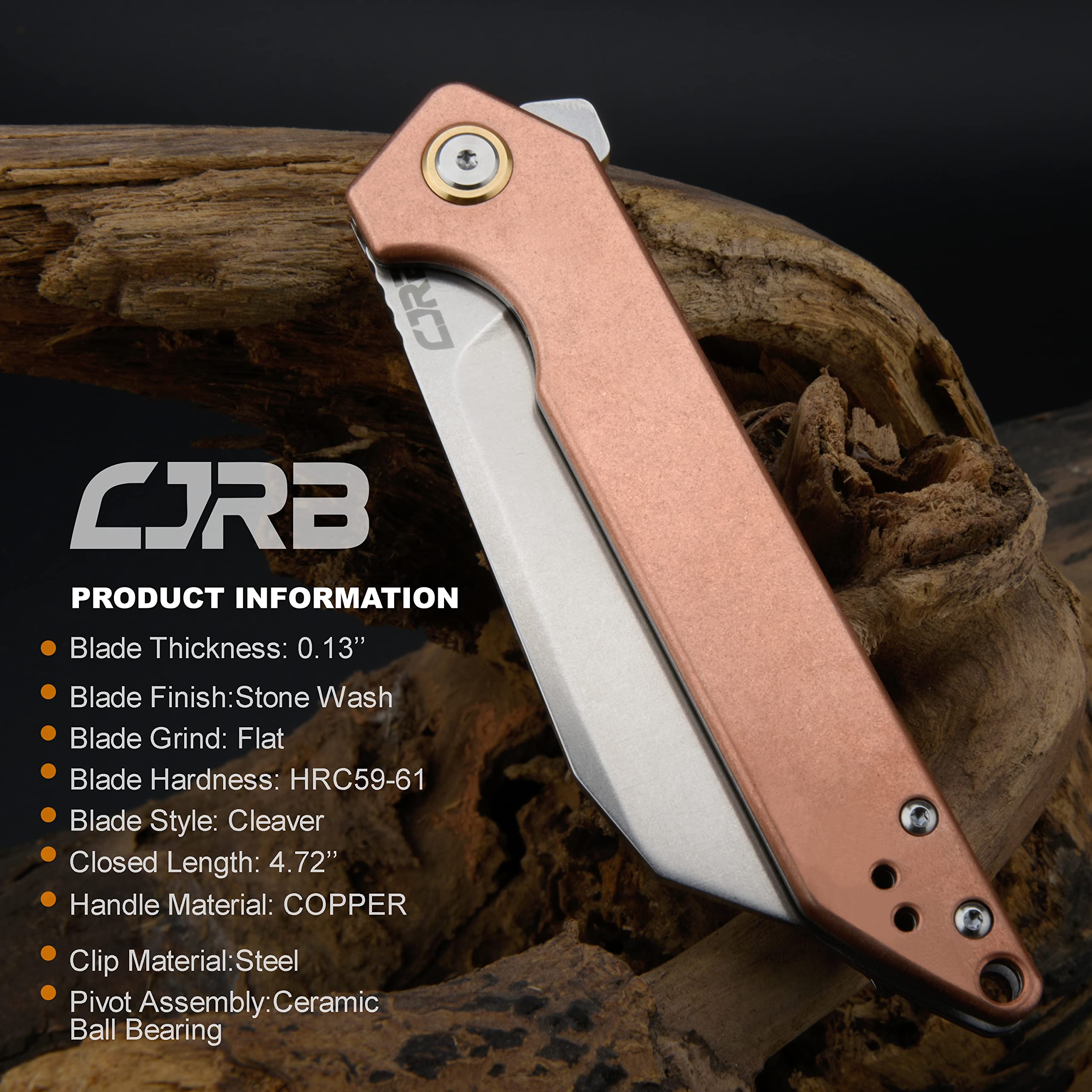 CJRB CUTLERY Folding Knife Rampart (J1907-COP) AR-RPM9 Powder Steel Blade Copper Handle Pocket Knife EDC Knife