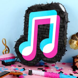 Small Music Party Piñata Birthday Party Decorations DJ Short Video Party Social Media Theme Party Baby Shower with Wooden Stick Paper Blindfold Confetti Set for Boys Girls Adults, 16.1 x 12 x 2.8 Inch