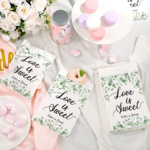 200 Pcs Wedding Favor Candy Buffet Bags White Treat Bags Self Adhesive Wedding Gift Bags Love Is Sweet Leaves Kraft Paper Wedding Party Favor Bags for Gifts, 5 x 7 Inch