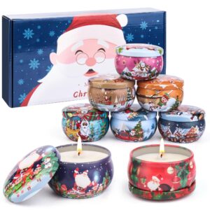 ofun 8 pack christmas scented candles gift set, 2.5 oz natural soy wax xmas aromatherapy candle set for home scented decoration, jar candles gifts for christmas presents