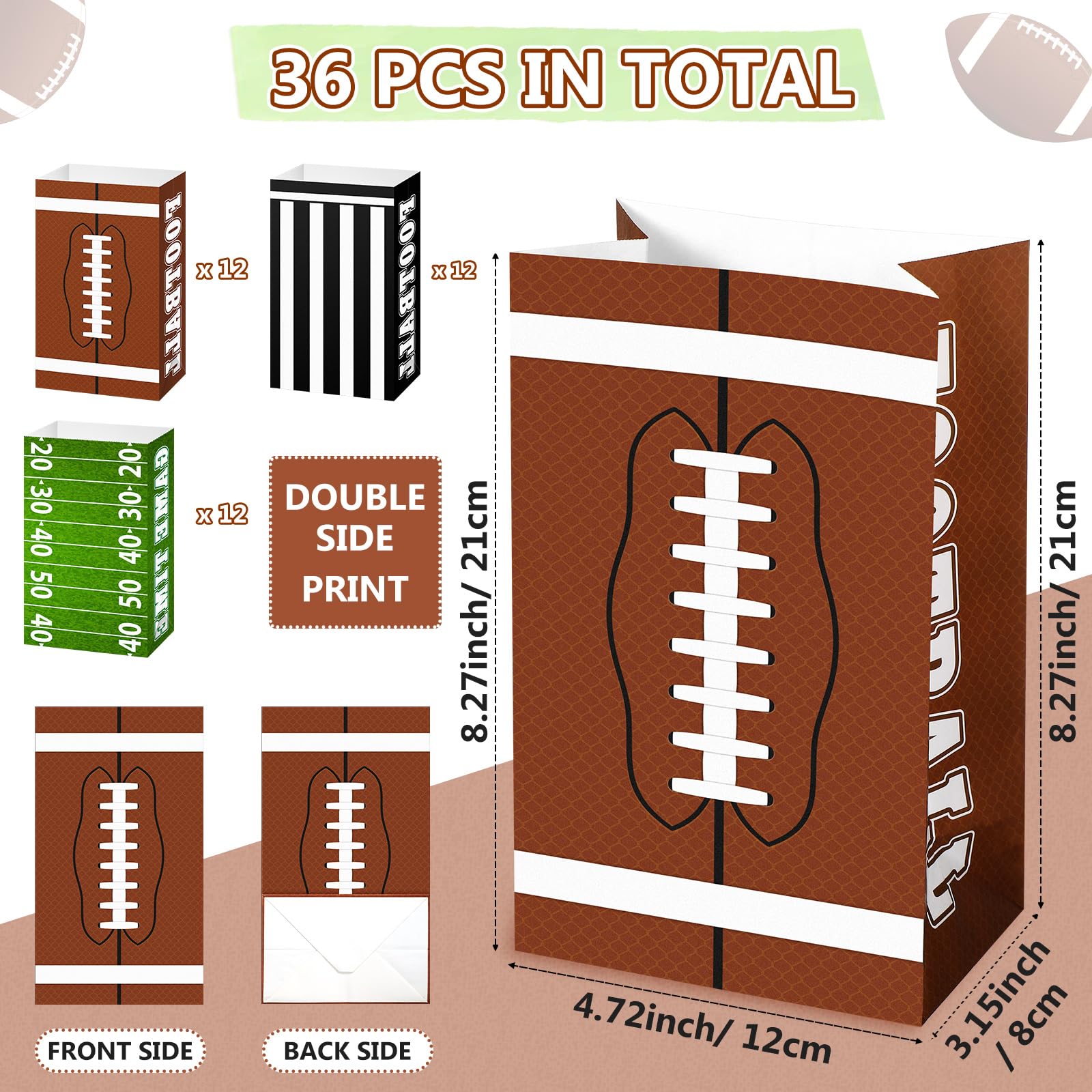 Funrous 36 Packs Football Party Bags Football Gift Bags for Boys Football Paper Treat Bags Football Goody Candy Bags Sport Favor Bags for Football Themed Party Decorations Football Bowl Party Supplies