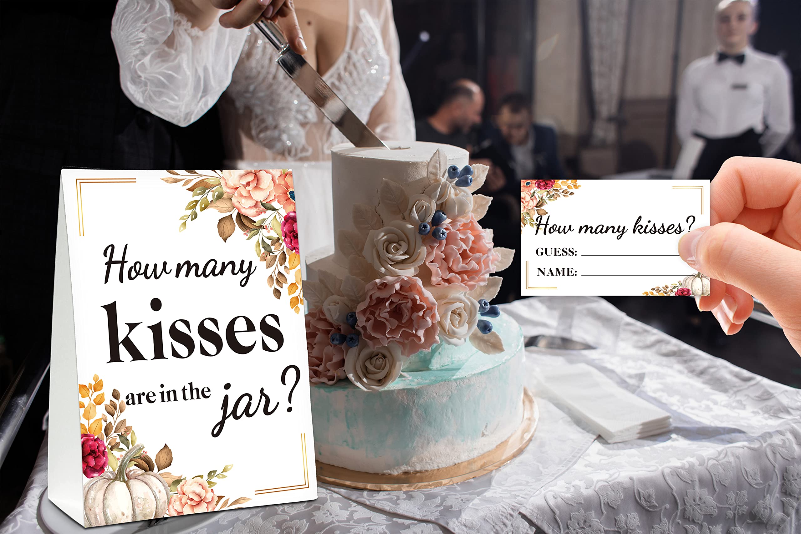 How Many Kisses Are In The Jar Sign, Burgundy Blush Floral Bridal Shower Game, Fall Thanksgiving Pumpkin Baby Shower Sign & Tickets, Wedding,(1 Sign + 50 Guessing Cards),07