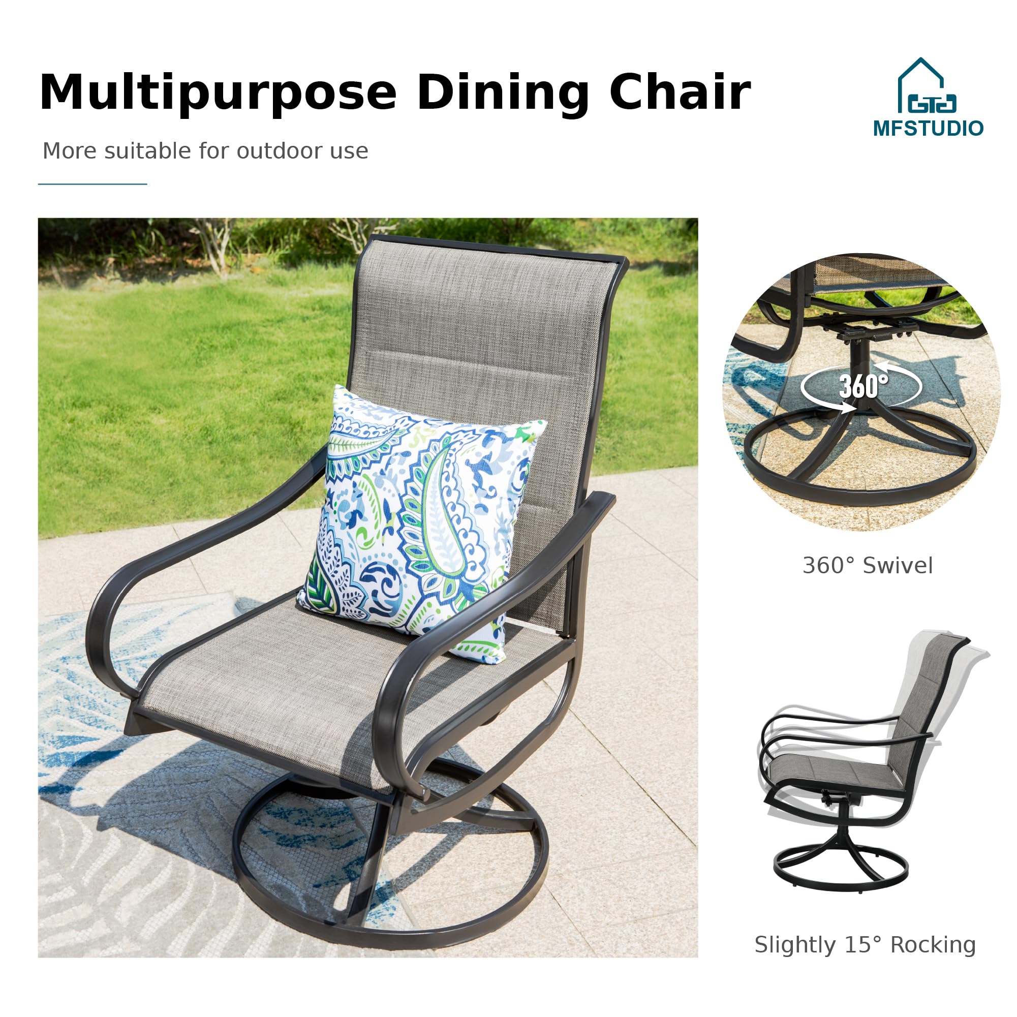 MFSTUDIO 4 Pieces Patio Sling Dining Swivel Chairs Quick Dry Foam Padded with Steel Metal Frame Chairs Outdoor Furniture