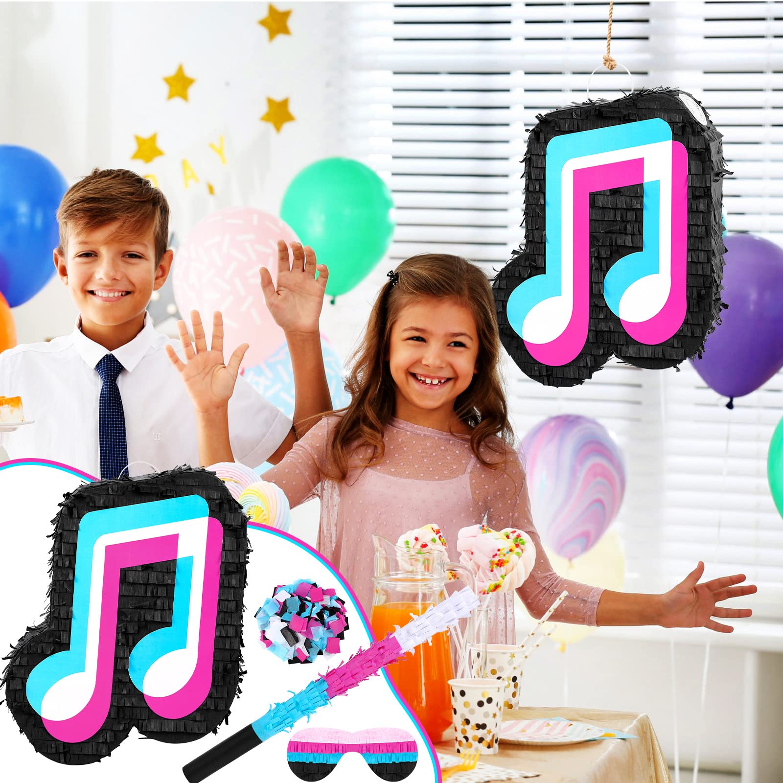 Small Music Party Piñata Birthday Party Decorations DJ Short Video Party Social Media Theme Party Baby Shower with Wooden Stick Paper Blindfold Confetti Set for Boys Girls Adults, 16.1 x 12 x 2.8 Inch