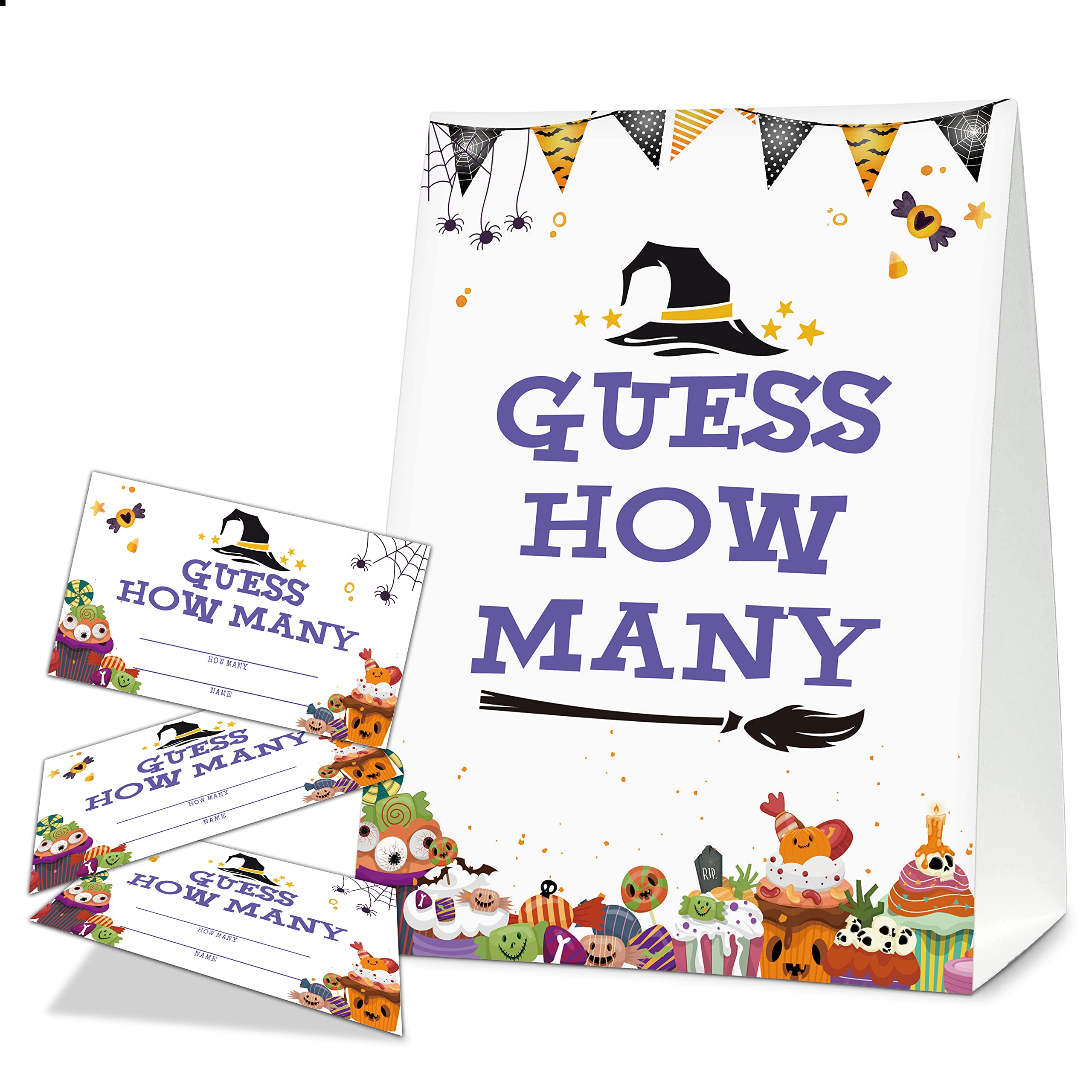 Halloween Bridal Shower Game Sign and Card, Halloween Guess How Many Party Game Set, 1 Sign With 50 Guess Tickets –LK-012