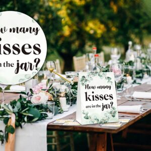 Eyouyeqi How Many Kisses Are In The Jar Sign, Greenery Bridal Shower Game, Eucalyptus Baby Shower Sign & Tickets, Wedding/Engagement Party Supplies Decorations - (1 Sign + 50 Guessing Cards) - 08