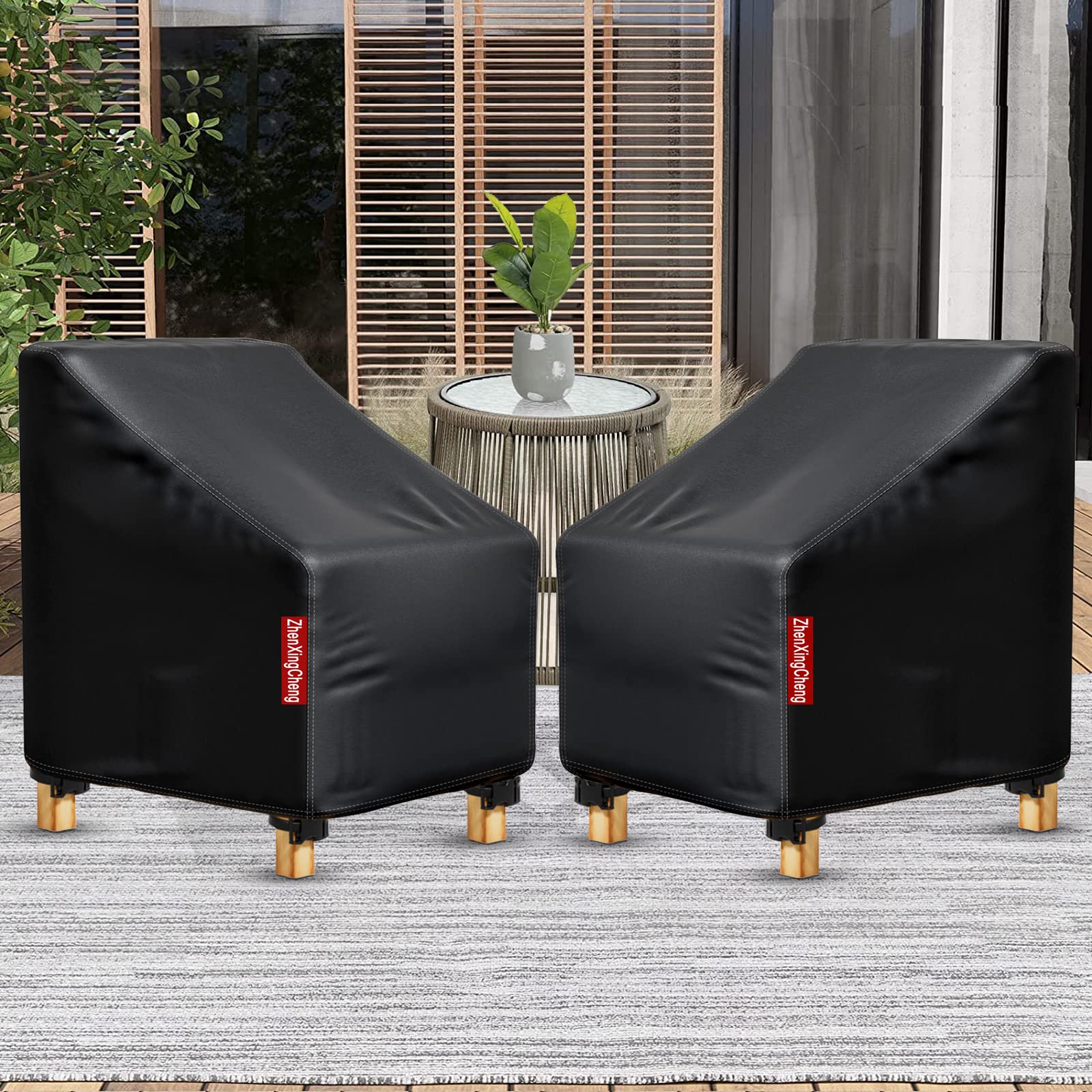 Patio Chair Covers 2 Pack - Outdoor Furniture Covers with Waterproof Strip - Fits as Lawn Lounge Deep Seat Cover,Patio Dining Chair Cover and High-Back Chair Cover (Black,36Wx36Hx37D)