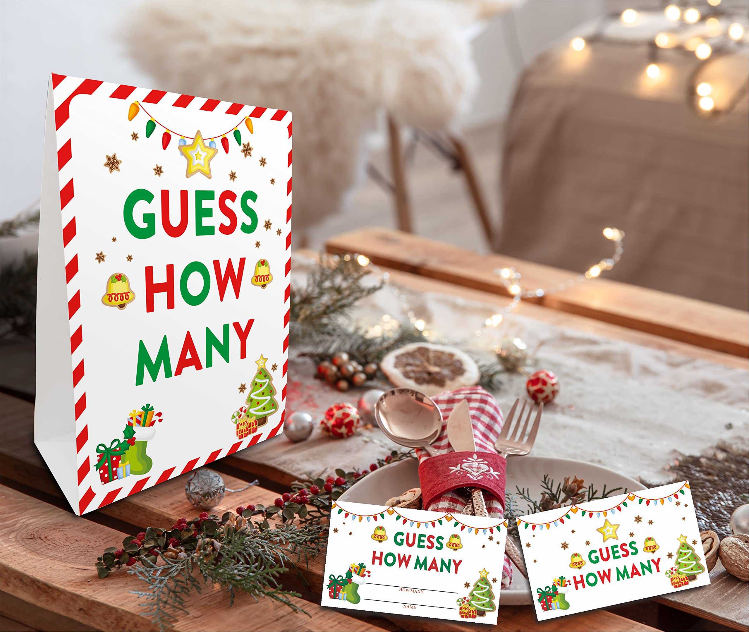 Christmas Bridal Shower Game Sign and Card, Christmas Guess How Many Party Game Set, 1 Sign With 50 Guess Tickets –LK-016