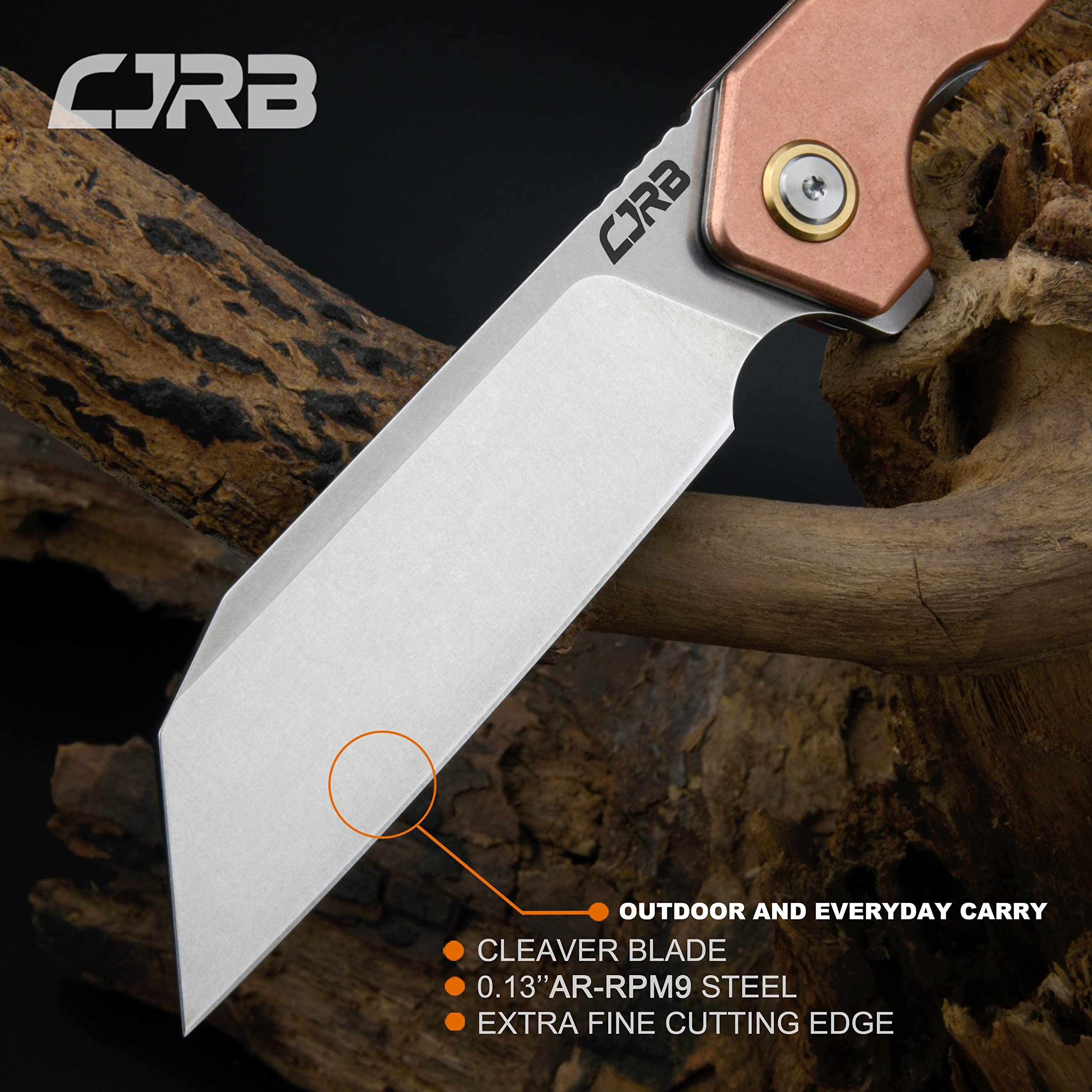 CJRB CUTLERY Folding Knife Rampart (J1907-COP) AR-RPM9 Powder Steel Blade Copper Handle Pocket Knife EDC Knife