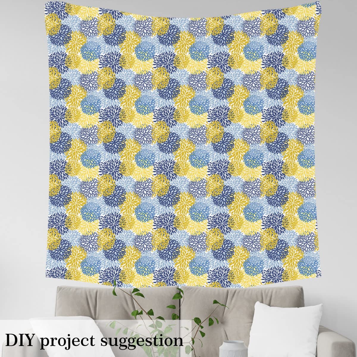 Flower Fabric by The Yard Bohemian Style Upholstery Fabric for Chairs Sofa DIY Projects Geometric Splicing Pattern Decorative Waterproof Outdoor Fabric,1 Yard,Blue Yellow