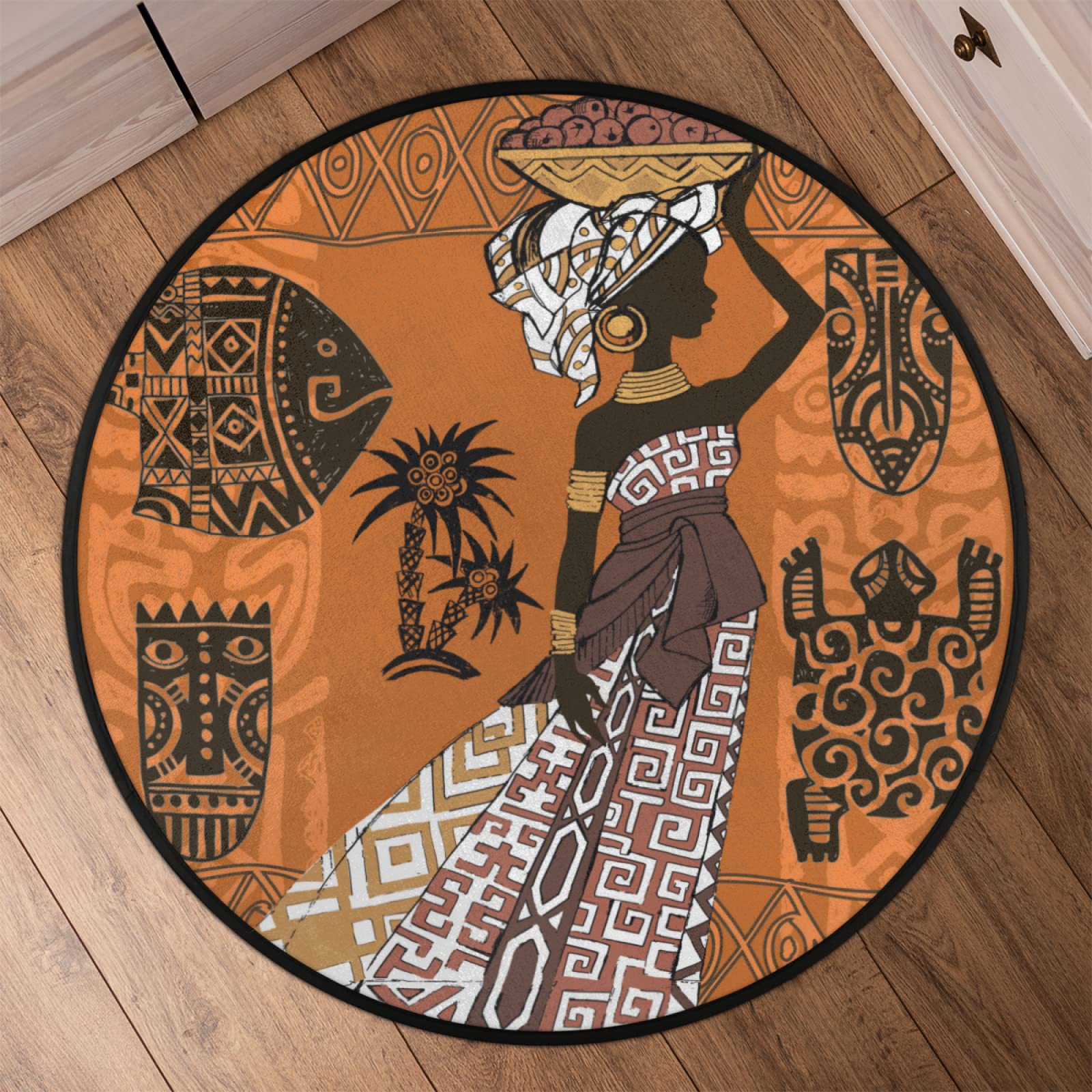 Round Area Rugs 3Ft Black Woman African Woman Modern Area Rug with Non Slip Backing Soft Carpet Kids Play Mat for Living Room Bedroom Patio Rugs, Washable