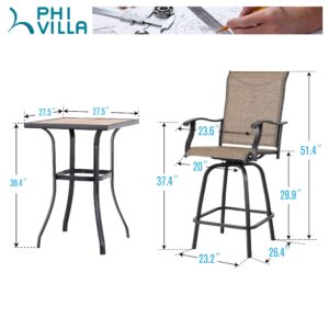 PHI VILLA Outdoor Bar Set for 6, Patio Bar Table and Chairs Furniture with Outdoor Swivel Bar Stools Table Set, Bar Height Patio Dining Set for Yard and Garden