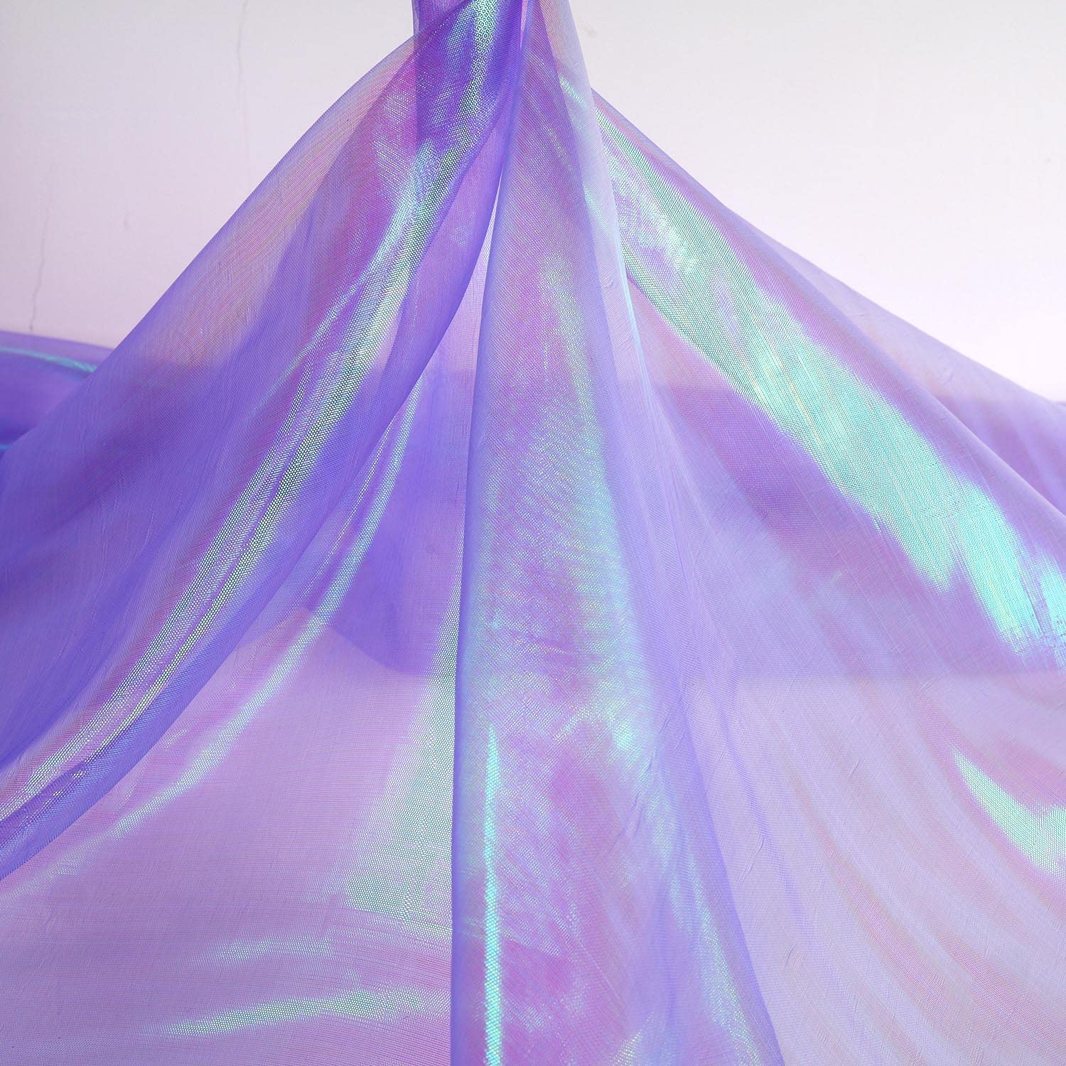 Sheer Iridescent Organza Fabric 58 Inches Wide - 5 Yards Precut - Shinny Wedding Party Decor Fairy Costume Voile Doll Clothes Sewing - Purple