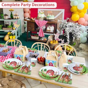 175 Pcs Watercolor Farm Birthday Decorations Plates Set 25 Guests, Barnyard Animals Baby Shower Paper Plates Napkins Cups Cutlery Set Party Supplies