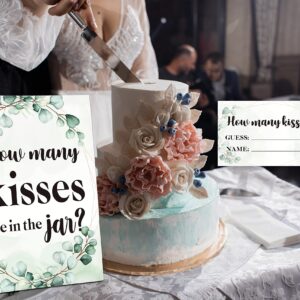 Eyouyeqi How Many Kisses Are In The Jar Sign, Greenery Bridal Shower Game, Eucalyptus Baby Shower Sign & Tickets, Wedding/Engagement Party Supplies Decorations - (1 Sign + 50 Guessing Cards) - 08