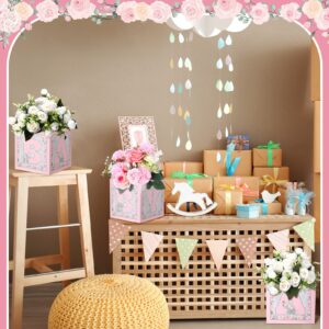 10 Pcs Baby Shower Flower Boxes Centerpieces Decorations Rustic Elephant Floral Baby Boxes with Letters Baby Shower Box Block for Tables Boy Girl Gender Reveal Birthday Party(Elephant Style)