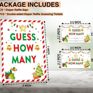 Christmas Bridal Shower Game Sign and Card, Christmas Guess How Many Party Game Set, 1 Sign With 50 Guess Tickets –LK-016