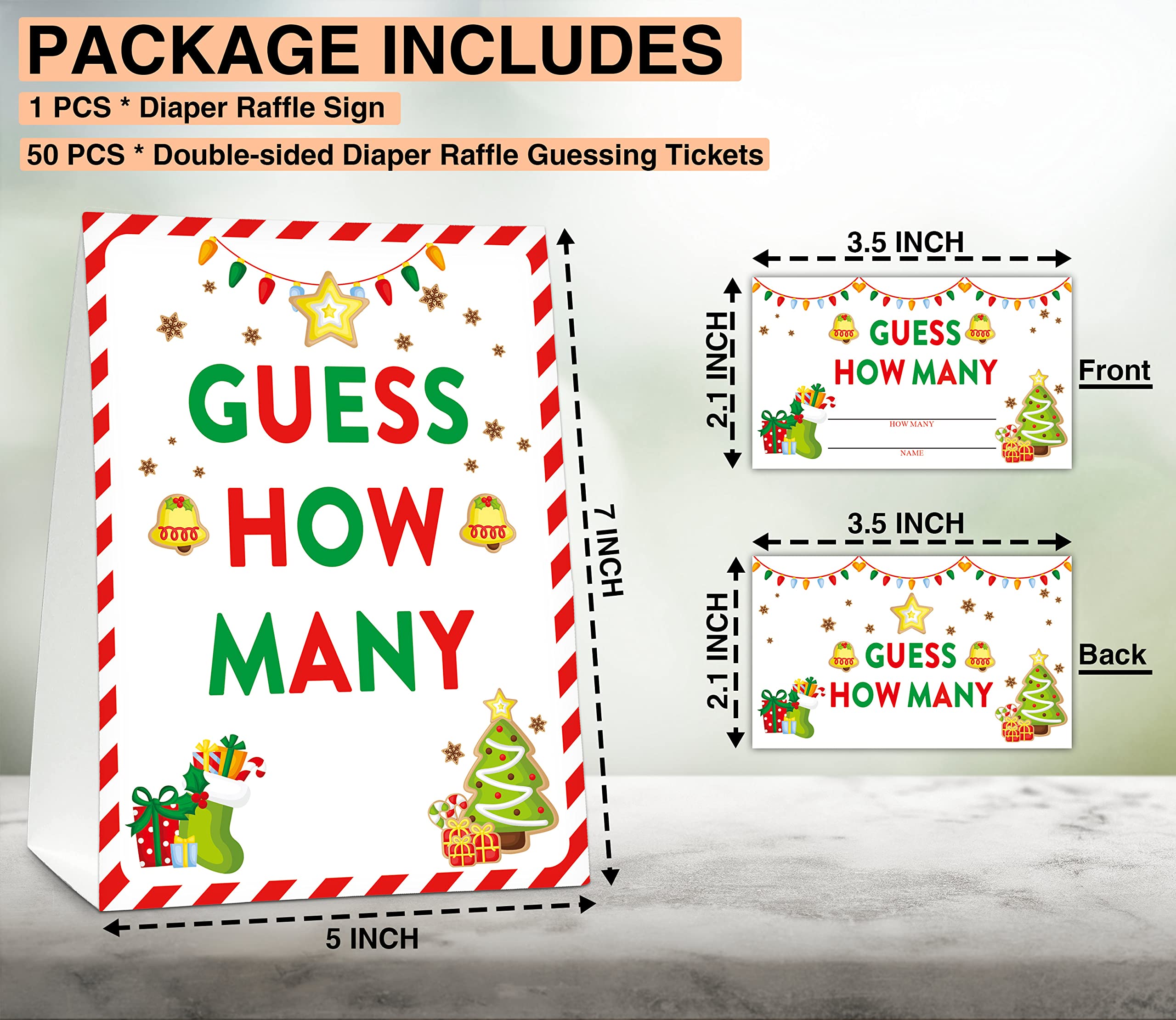 Christmas Bridal Shower Game Sign and Card, Christmas Guess How Many Party Game Set, 1 Sign With 50 Guess Tickets –LK-016