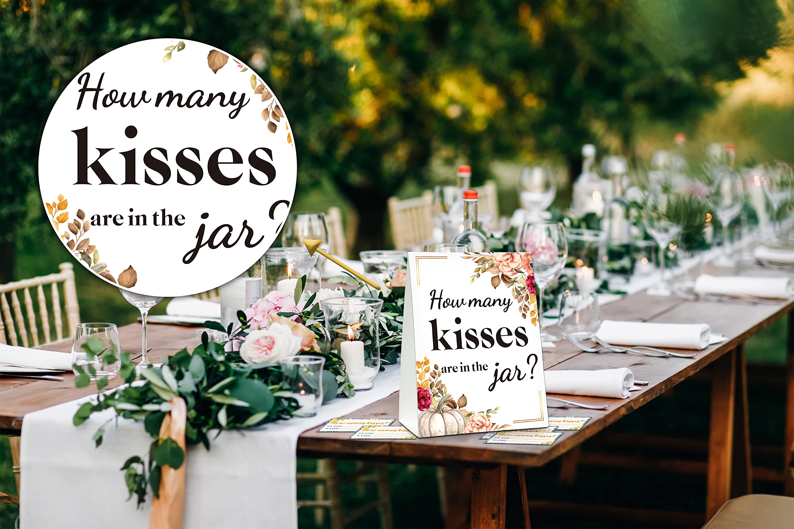 How Many Kisses Are In The Jar Sign, Burgundy Blush Floral Bridal Shower Game, Fall Thanksgiving Pumpkin Baby Shower Sign & Tickets, Wedding,(1 Sign + 50 Guessing Cards),07