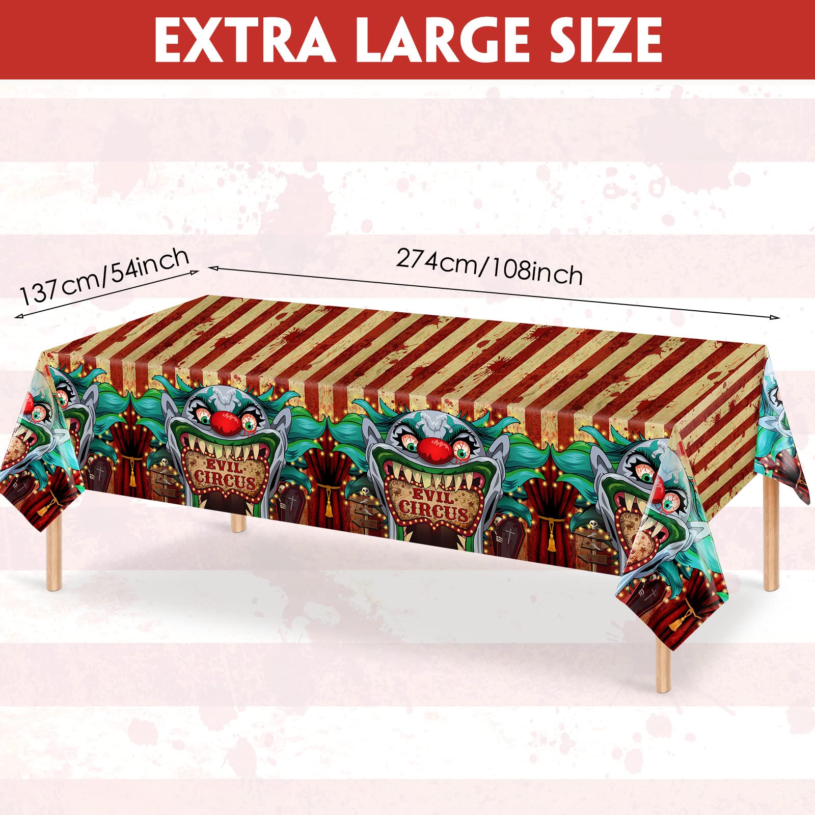 Tiamon 3 Pieces Halloween Tablecloth Horror Circus Table Cover Giant Evil Clown Tablecloth Halloween Circus Plastic Table Cover for Horror Circus Carnival Theme Halloween Party Scary Vampire Decor