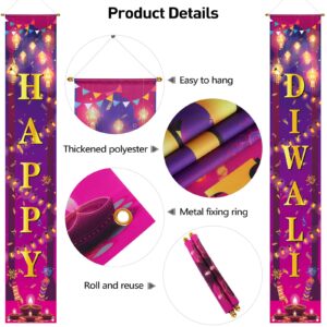 ANVAVO Happy Diwali Hanging Banner Festival of Lights Porch Sign Banner Polyester Diwali Wall Banner Outdoor Decor Indian Diwali Party Supplies