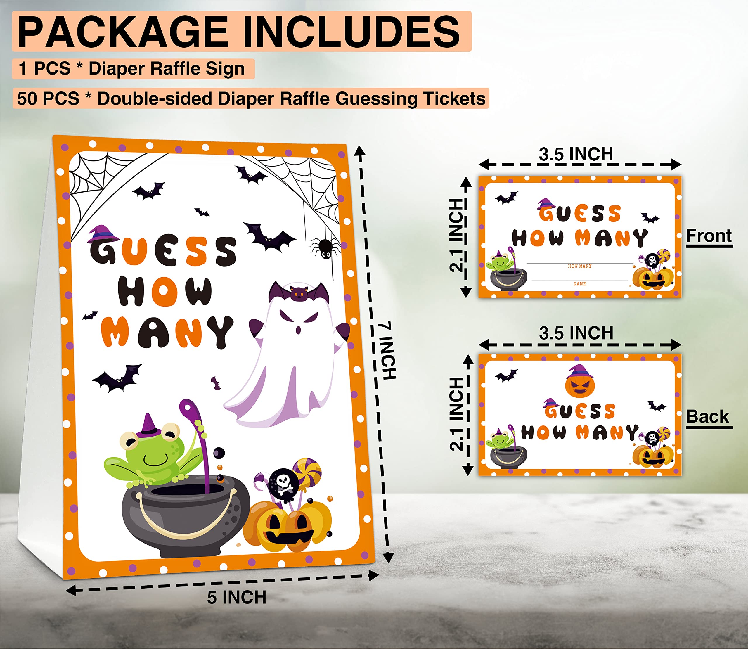 Halloween Bridal Shower Game Sign and Card, Halloween Guess How Many Party Game Set, 1 Sign With 50 Guess Tickets –LK-014