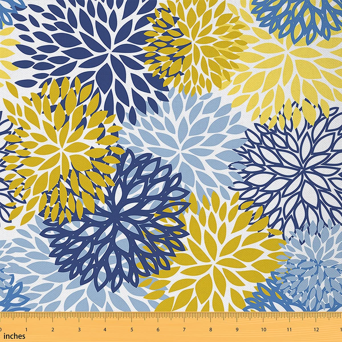 Flower Fabric by The Yard Bohemian Style Upholstery Fabric for Chairs Sofa DIY Projects Geometric Splicing Pattern Decorative Waterproof Outdoor Fabric,1 Yard,Blue Yellow