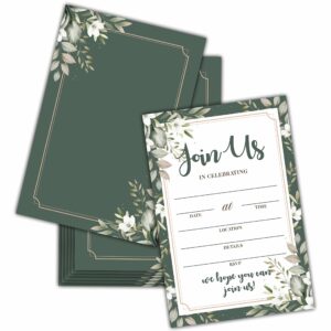 wedding reception invitation, greenery bridal shower fill-in invites cards, beautiful and minimalist wedding planning supplies,03(25 pack)