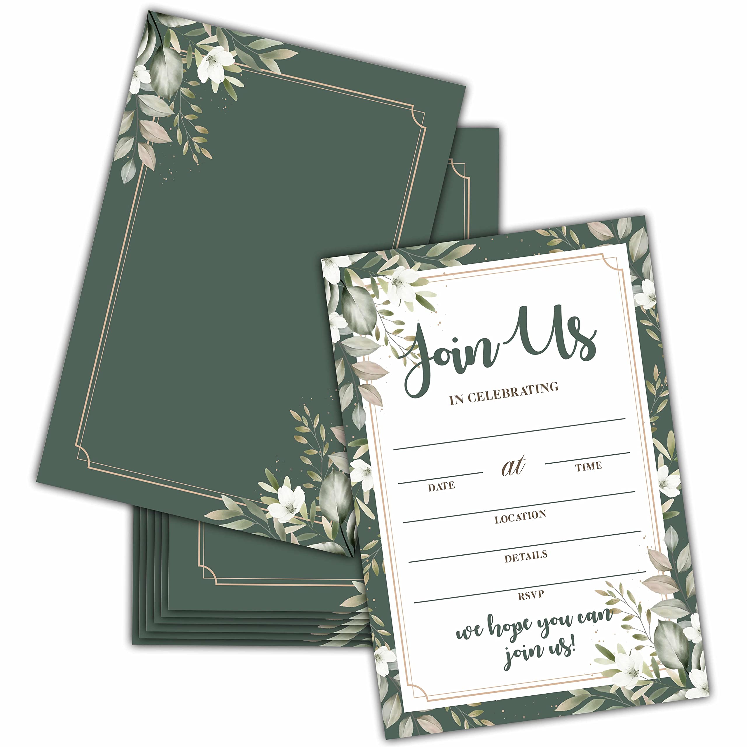 Wedding Reception Invitation, Greenery Bridal Shower Fill-in Invites Cards, Beautiful and Minimalist Wedding Planning Supplies,03(25 Pack)