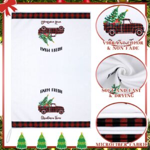 Patelai 4 Pcs Christmas Kitchen Towels Buffalo Plaid Dish Hand Towels 24 x 16 Inch Absorbent Winter Snowman Tea Towels Housewarming Gifts Kitchen Bathroom Christmas Decoration(Red Black,Tree)