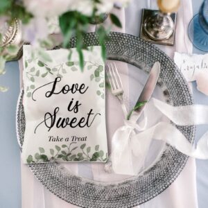 200 Pcs Wedding Favor Candy Buffet Bags White Treat Bags Self Adhesive Wedding Gift Bags Love Is Sweet Leaves Kraft Paper Wedding Party Favor Bags for Gifts, 5 x 7 Inch