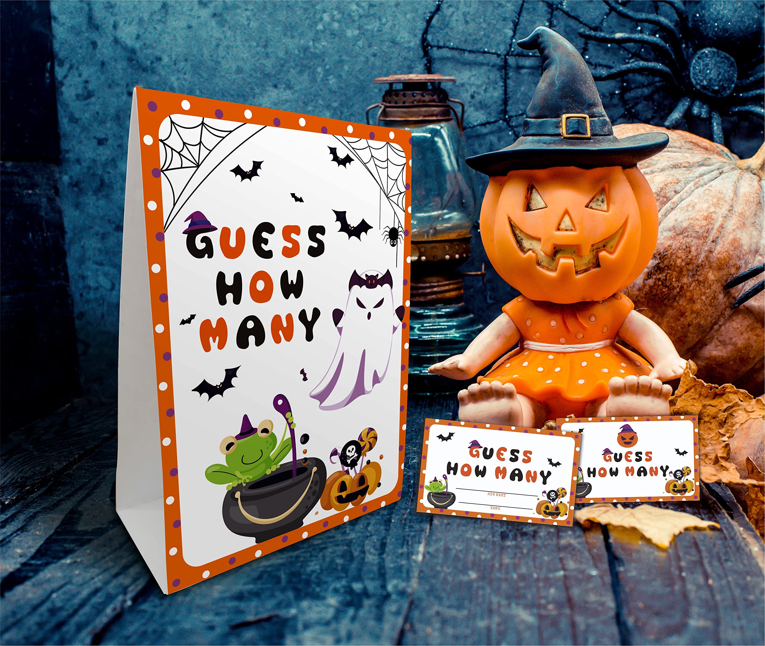 Halloween Bridal Shower Game Sign and Card, Halloween Guess How Many Party Game Set, 1 Sign With 50 Guess Tickets –LK-014