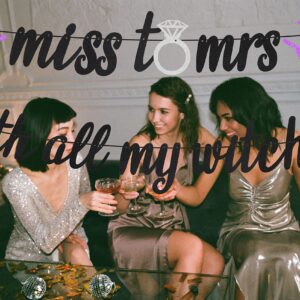 Miss to Mrs with All My Witches Banner, Glitter Halloween Bachelorette Party Decorations, Halloween Bachelorette Party Banner, Halloween Wedding, Bridal Shower, Engagement Party Decorations