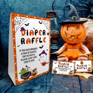 Halloween Diaper Raffle Game Sign and Card, Halloween Baby Shower Party Game Set, 1 Sign With 50 Raffle Tickets –LK-013