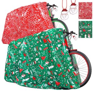 aboofx 2pcs extra large christmas bags bike bag for bicycle, 80x60inch jumbo christmas bag with tags & string ties, giant wrapping bag duty pack for christmas decoration(red+green+white)