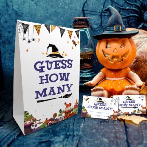 Halloween Bridal Shower Game Sign and Card, Halloween Guess How Many Party Game Set, 1 Sign With 50 Guess Tickets –LK-012