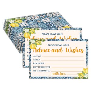 advice and wishes cards, mediterranean lemon bridal shower advice & wishes for the mr & mrs, italian blue wedding reception/engagement party supplies decorations - 01(25 pack)